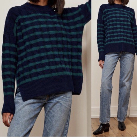 La Ligne Sweaters - La Ligne Cashmere Wool Sweater Cable Knit Small Striped Fishermans